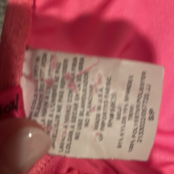 Betsy Johnson swim bikini top coral pink size small braided lace triangle knit - Picture 6 of 6